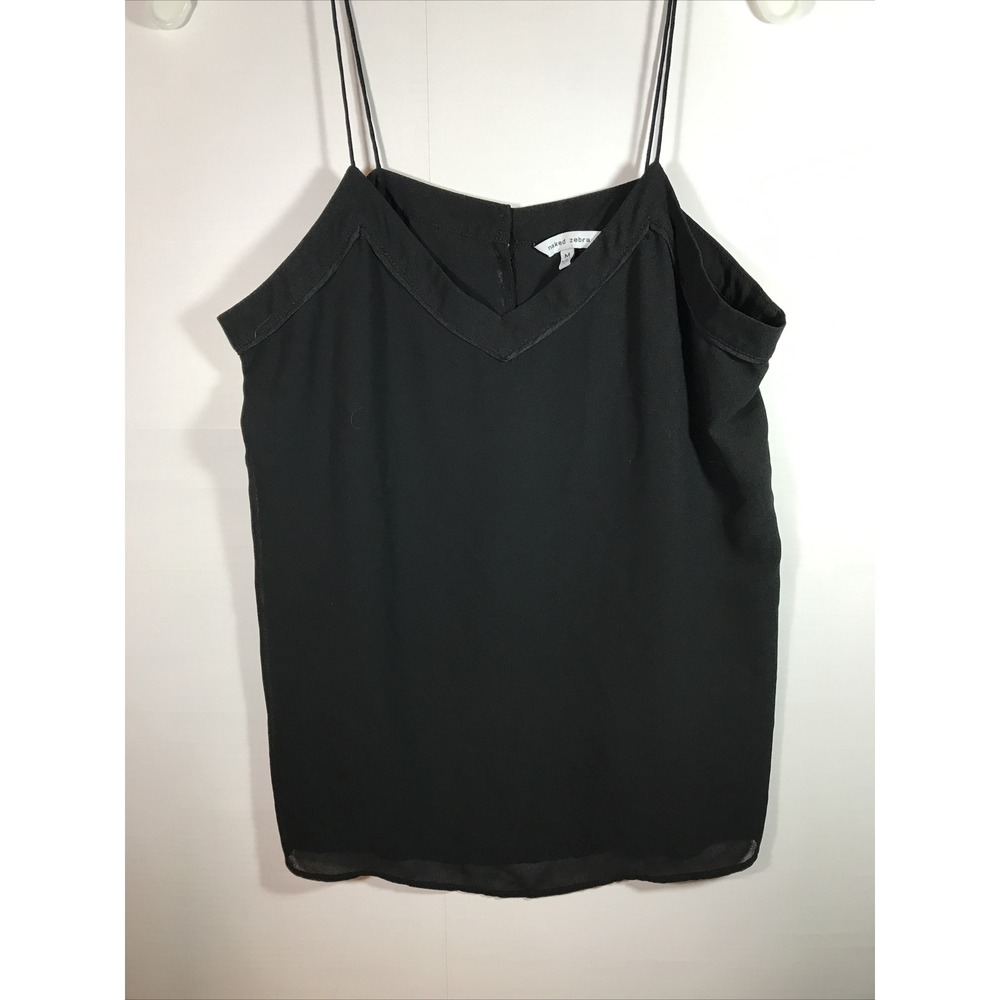 Naked Zebra Medium Black chiffon back button Tank Top
